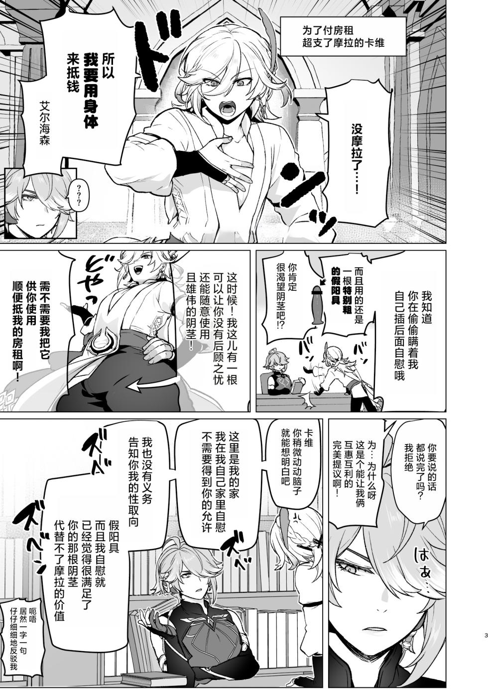 [Orgasm Slap (Ichino Milk)] Doukyonin ni Yachin no Kawari ni Chinpo o Teikyou Shite Morattara Hamacchatta Hanashi (Genshin Impact) [Chinese] - Page 2