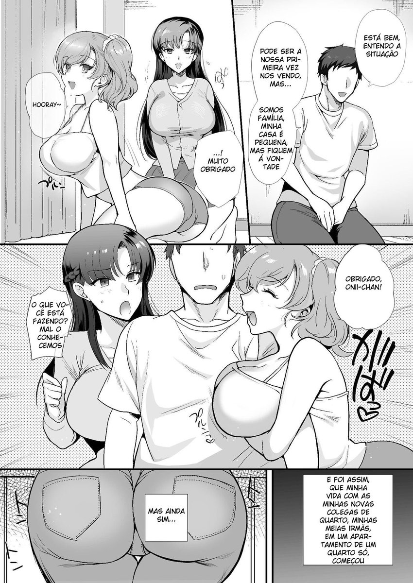 [Shiroganean (Aomizuan, Hujisai, Kirimoto Yuuji)] Erosugiru Doukyonin ~Dosukebe Shimai to 1K Doukyo Seikatsu~  [Portuguese-BR] [Digital] - Page 9