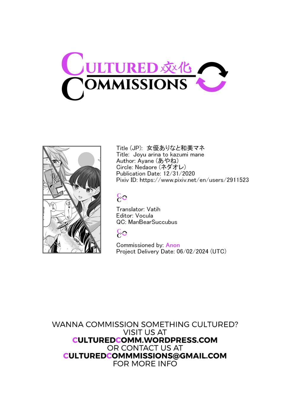 [Nedaore (Ayane)] Joyuu Arina to Kazumi Mane | Actress Arina and Manager Kazumi [English] [CulturedCommissions] [Digital] - Page 24