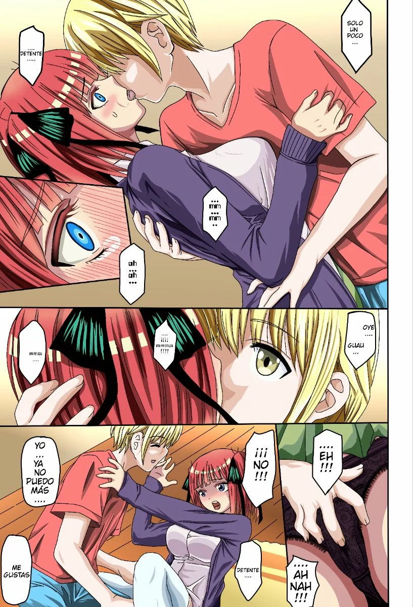 (COMIC1☆17) [ROUND-HOUSE (Kikkawa Ryounei)] Nino-san to Kaze to Yarichin Kouhai (Gotoubun no Hanayome) [Spanish] [Darkss 153] [Colorized] - Page 5