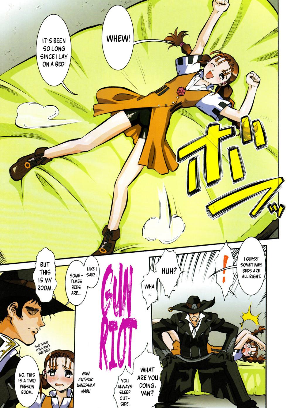 (C69) [Tsurikichi Doumei (Umedama Nabu)] Gan Soudou | Gun Riot (Irotsuki! Umedamanga Shuu ~Guai~) (GUN X SWORD) [English] =TB= - Page 1