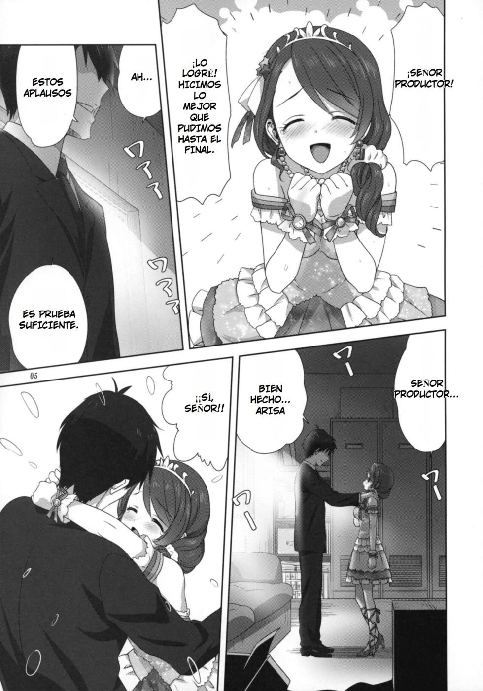 (C97) [Mitarashi Club (Mitarashi Kousei)] Arisa to Chie to P no Oshigoto | Arisa y Chie Hacen Travesuras con el Productor (THE IDOLM@STER CINDERELLA GIRLS) [Spanish] [Earl Hickey0] - Page 5