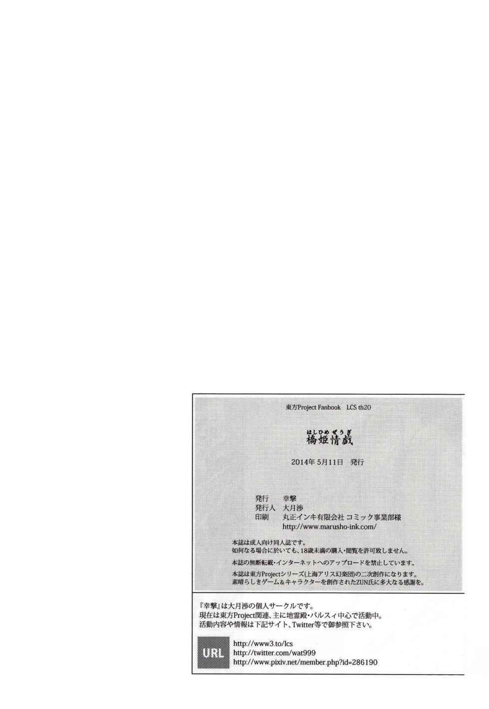 (Reitaisai 11) [Kougeki (Ootsuki Wataru)] Hashihime Zeugi (Touhou Project) [Chinese] [稀神正邪个人汉化] - Page 29