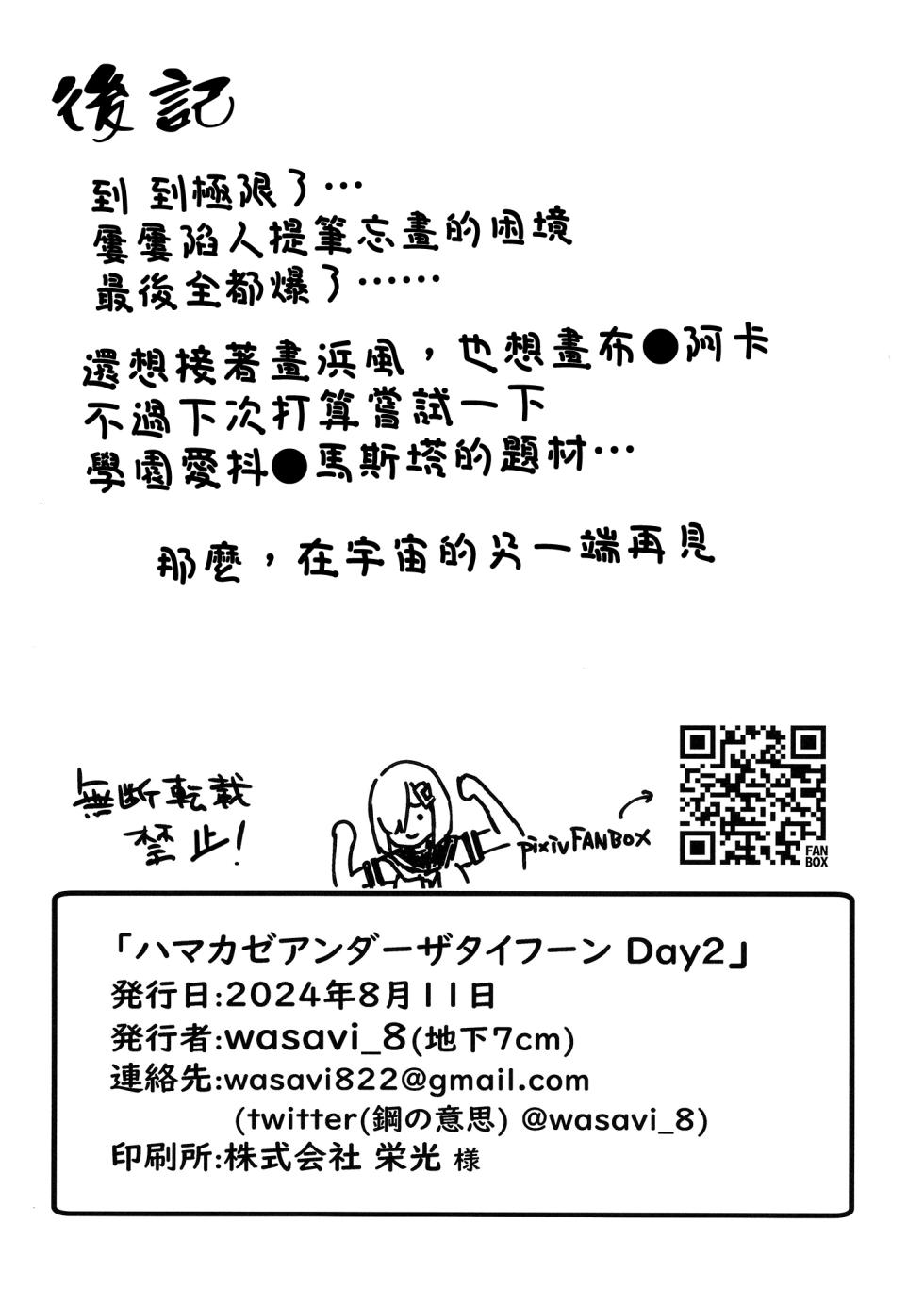 [Chika 7cm (wasavi_8)] Hamakaze Under the Typhoon Day 2 (Kantai Collection -KanColle-) [Chinese] [吸住没碎个人汉化] [Digital] - Page 32