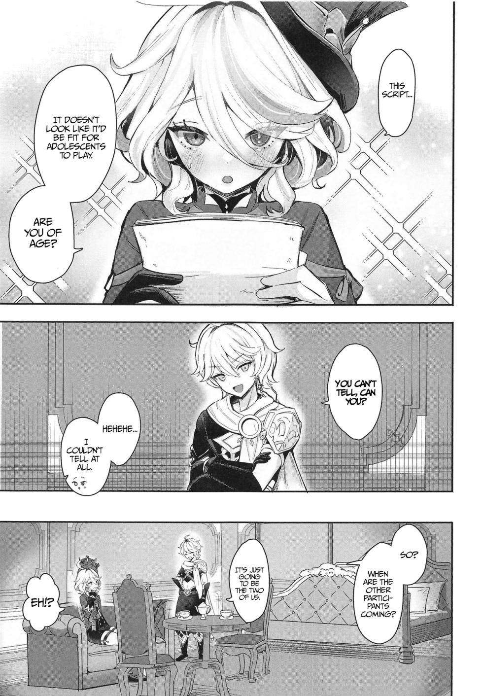 (C104) [GlowMercury (Sukoyakagumi)] Otona no Tetosia - The Tabletop Troupe for adults only   (Genshin Impact) [English] [LunaticSeibah] - Page 2