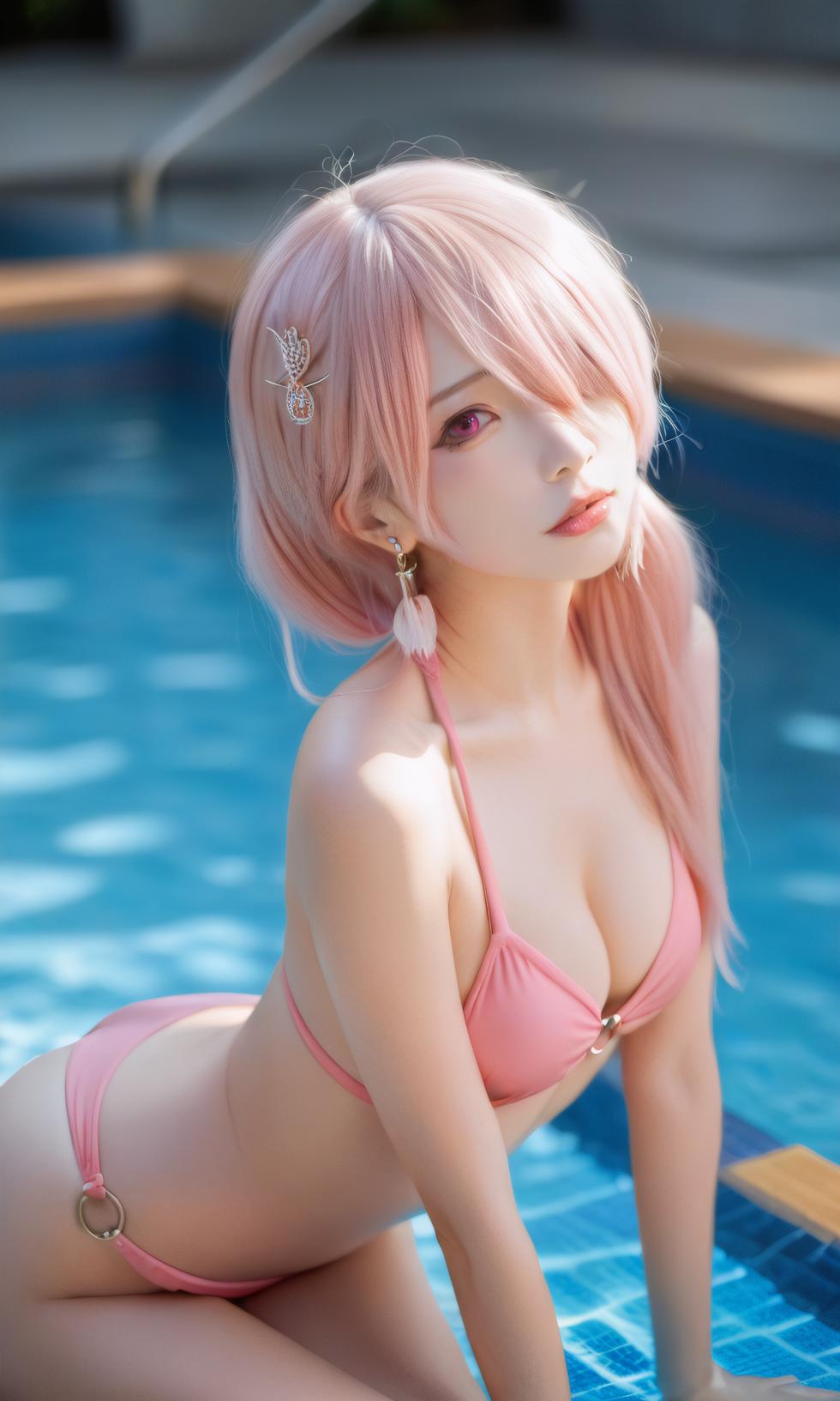 Pink bikini+ripped white stockings[AI Generated] - Page 1