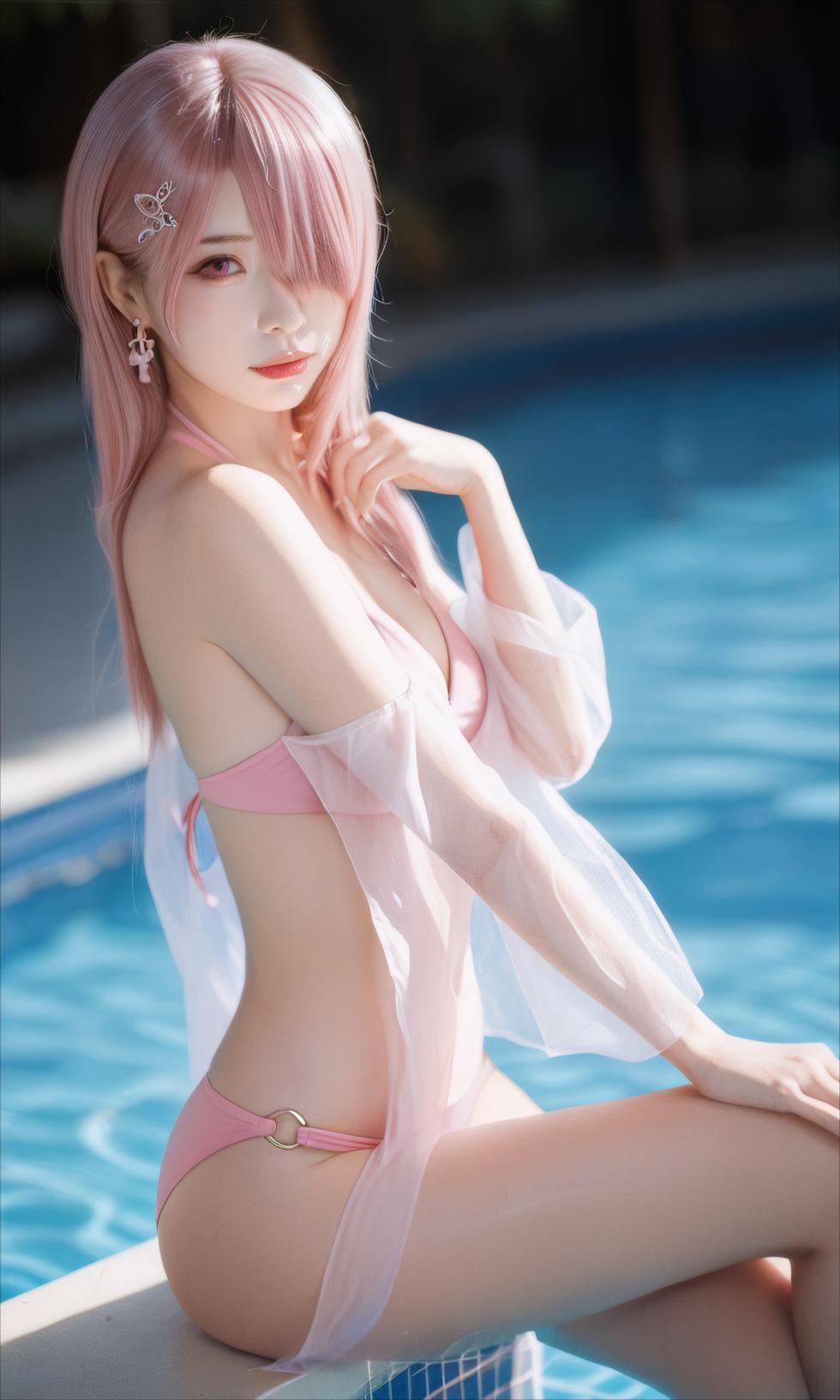 Pink bikini+ripped white stockings[AI Generated] - Page 4