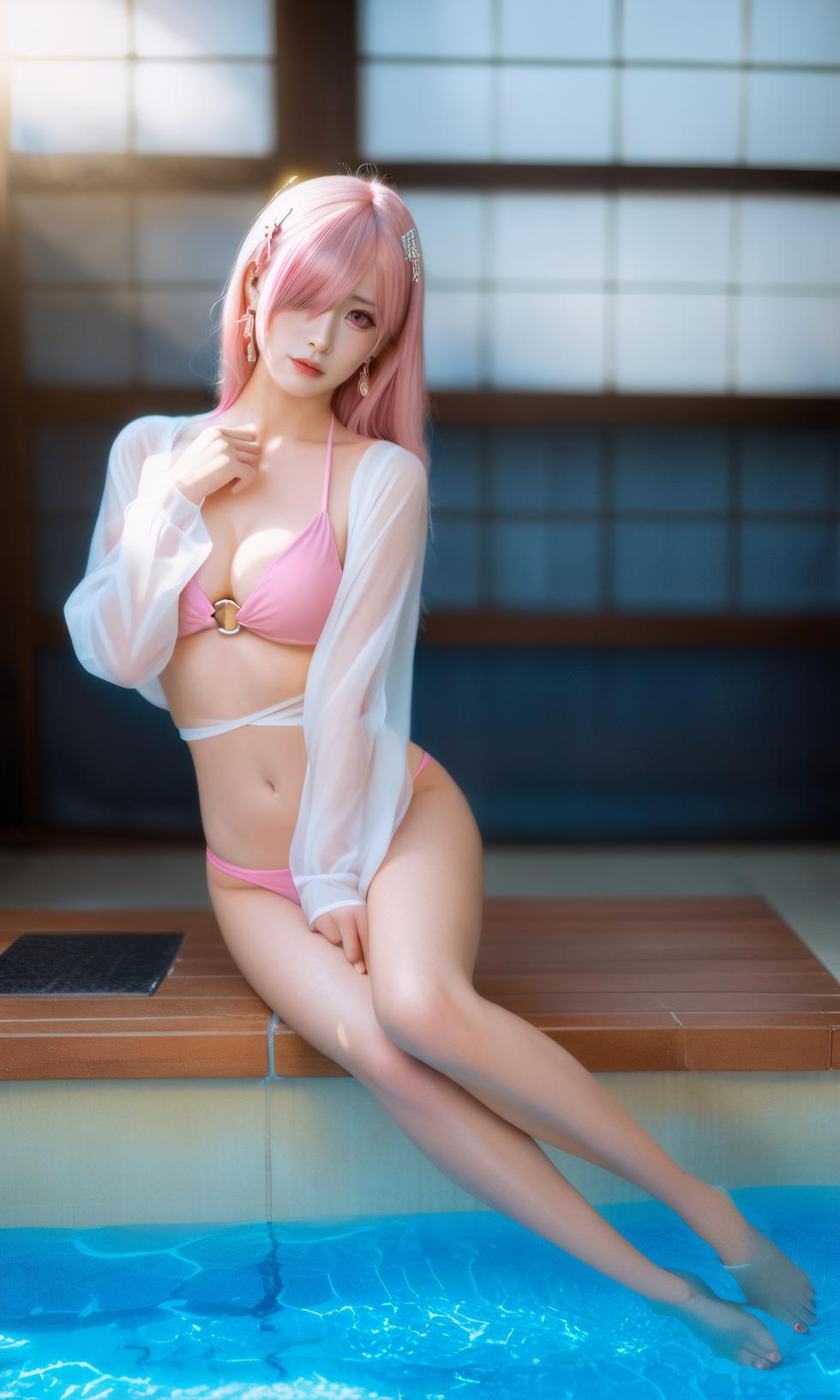 Pink bikini+ripped white stockings[AI Generated] - Page 26