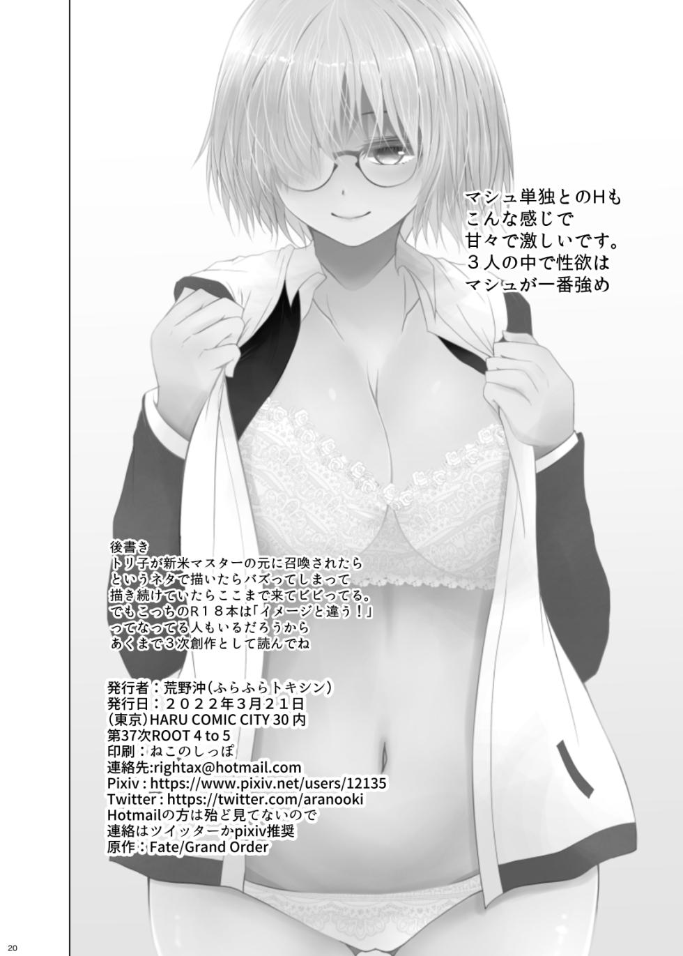 [FuraFura Toxin (Arano Oki)] Shinmai Master to Toriko (no Gojitsudan-teki na 3-ji Sosaku Mitai na Hon) (Fate/Grand Order) [Digital] - Page 20