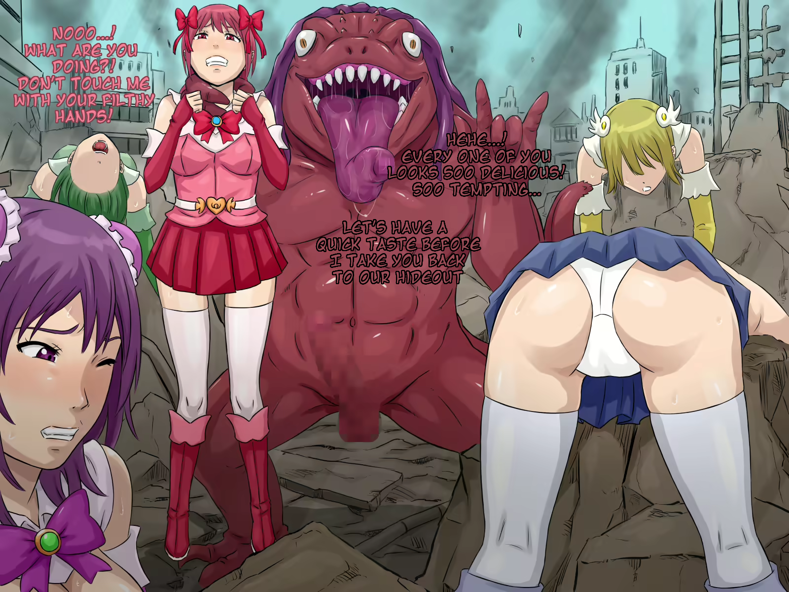 [EJIGEN] Shūkaku no koku ~ nikuyoku ni ueta kaijin-tachi ni kui chirakasa rete iku henshin hiroin-tachi ~ - Page 38