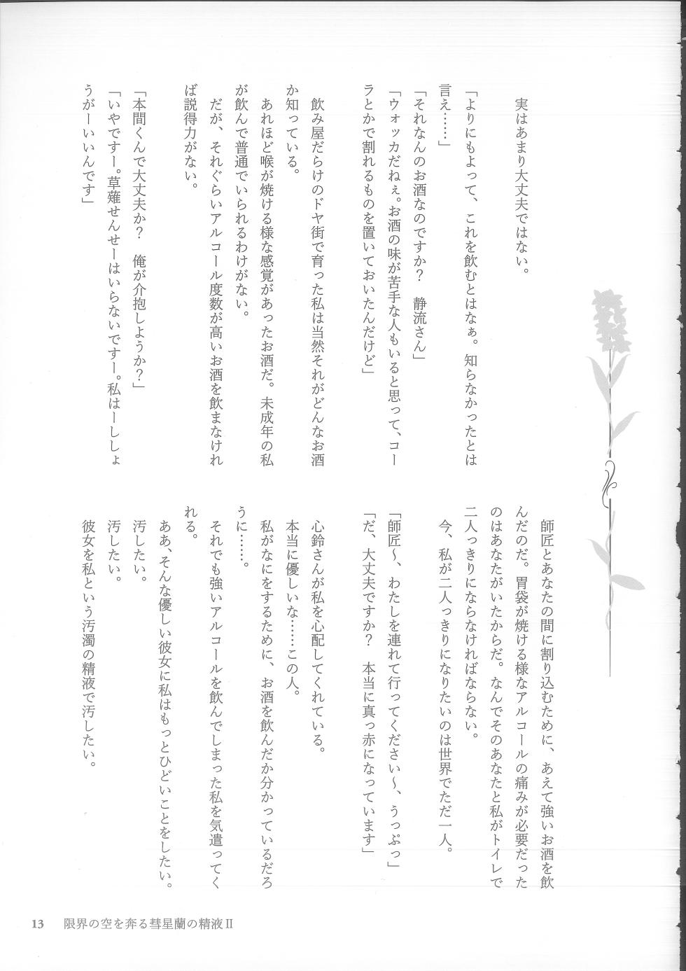 (C105) [NECOTOXIN (SCA-Ji, Inugami Kira)] Genkai no Sora wo Hashiru Suiseiran no Seieki 2 (Sakurano Toki) - Page 13