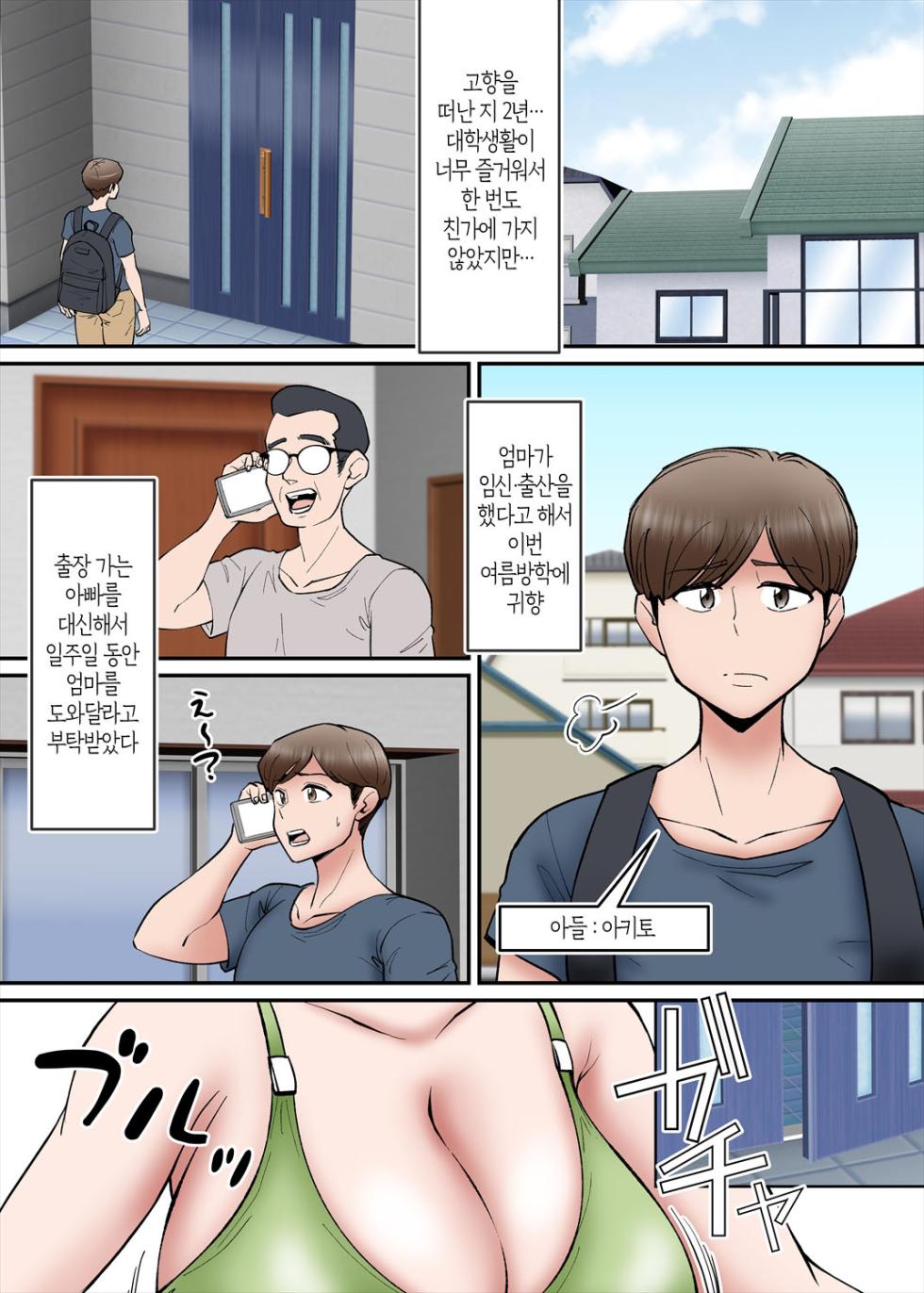 [Nobishiro] Haha no Sango Oppai ni Miserarete | 엄마의 산후 젖가슴에 매혹되어[Korean][팀 숙녀] - Page 2