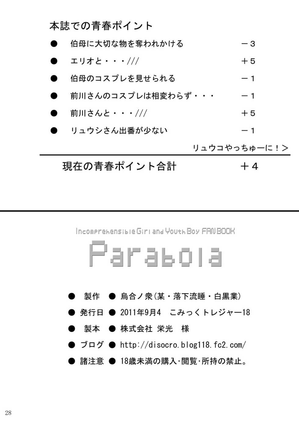 (CT18) [Ugou no Shuu (Soregashi, Rakka Ryuusui, Shirokuro Gou)] Parabola (Denpa Onna to Seishun Otoko) - Page 28