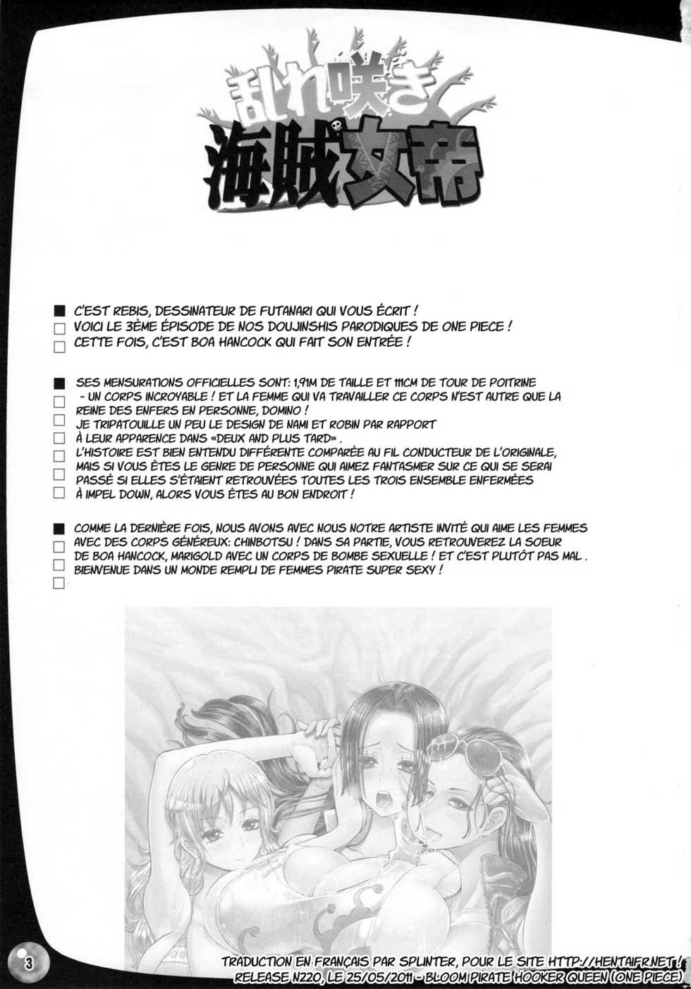 (C79) [Arsenothelus (Rebis, Chinbotsu)] Midarezaki Kaizoku Jotei (One Piece) [French] [HentaiFR] - Page 2