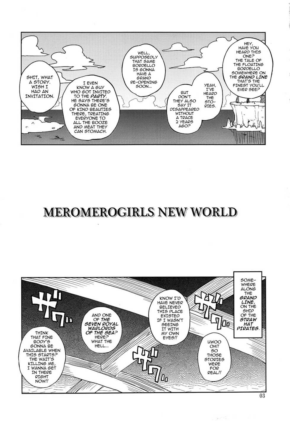 (C81) [Choujikuu Yousai Kachuusha (Denki Shougun)] MEROMERO GIRLS NEW WORLD (One Piece) [English] [darknight] [Decensored] - Page 2