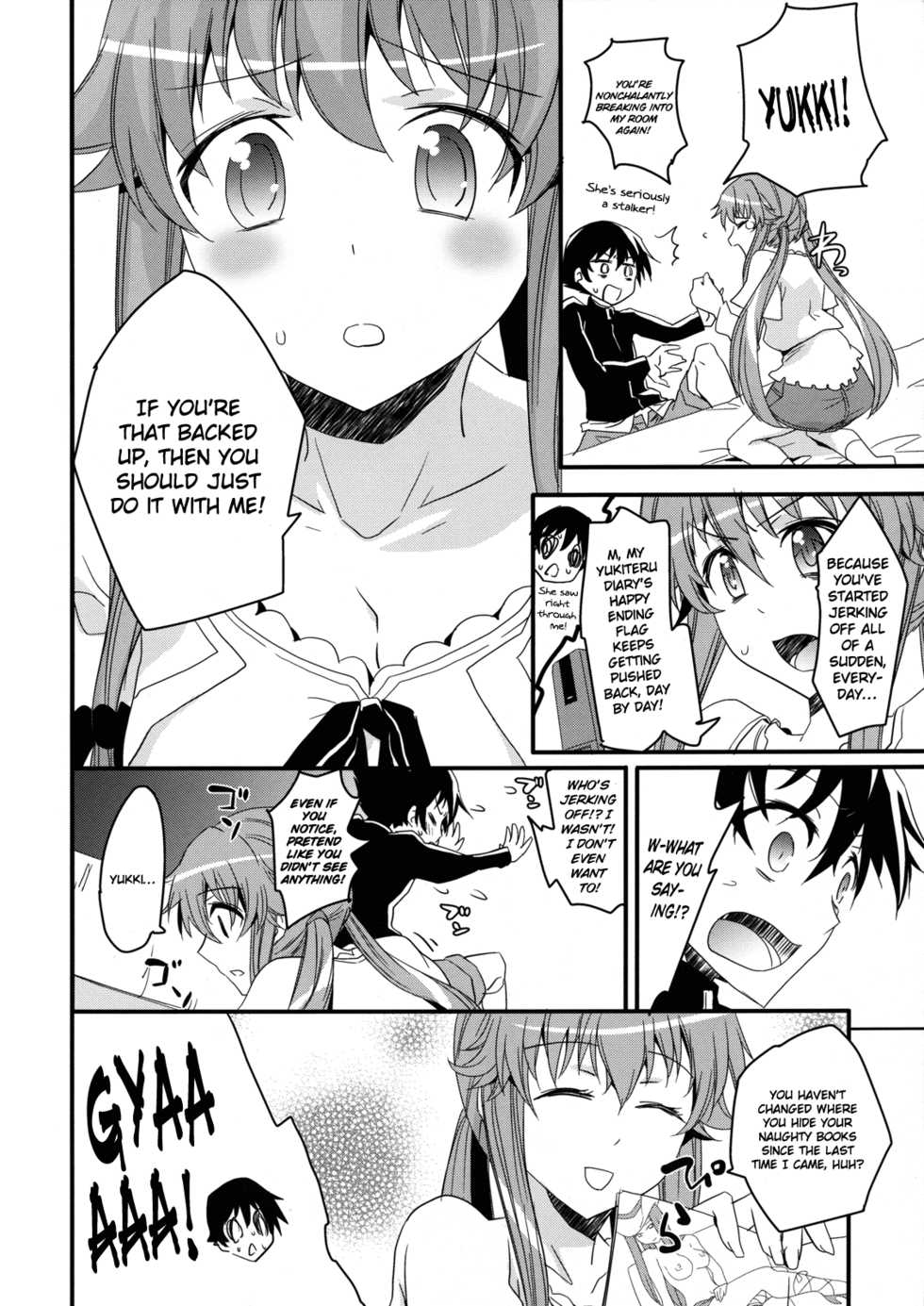 (C81) [Aienkien (Aito Matoko)] Stalker kara Hajimaru Ai mo Arundayo | There's Love That Can Begin From Stalking Too! (Mirai Nikki) [English] [life4Kaoru] - Page 5