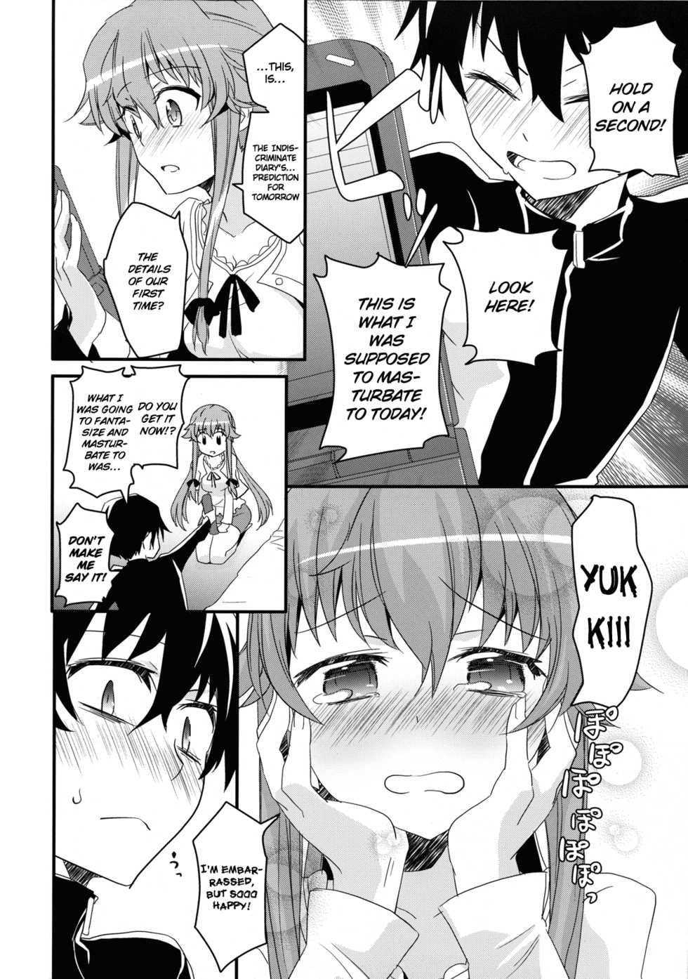 (C81) [Aienkien (Aito Matoko)] Stalker kara Hajimaru Ai mo Arundayo | There's Love That Can Begin From Stalking Too! (Mirai Nikki) [English] [life4Kaoru] - Page 7