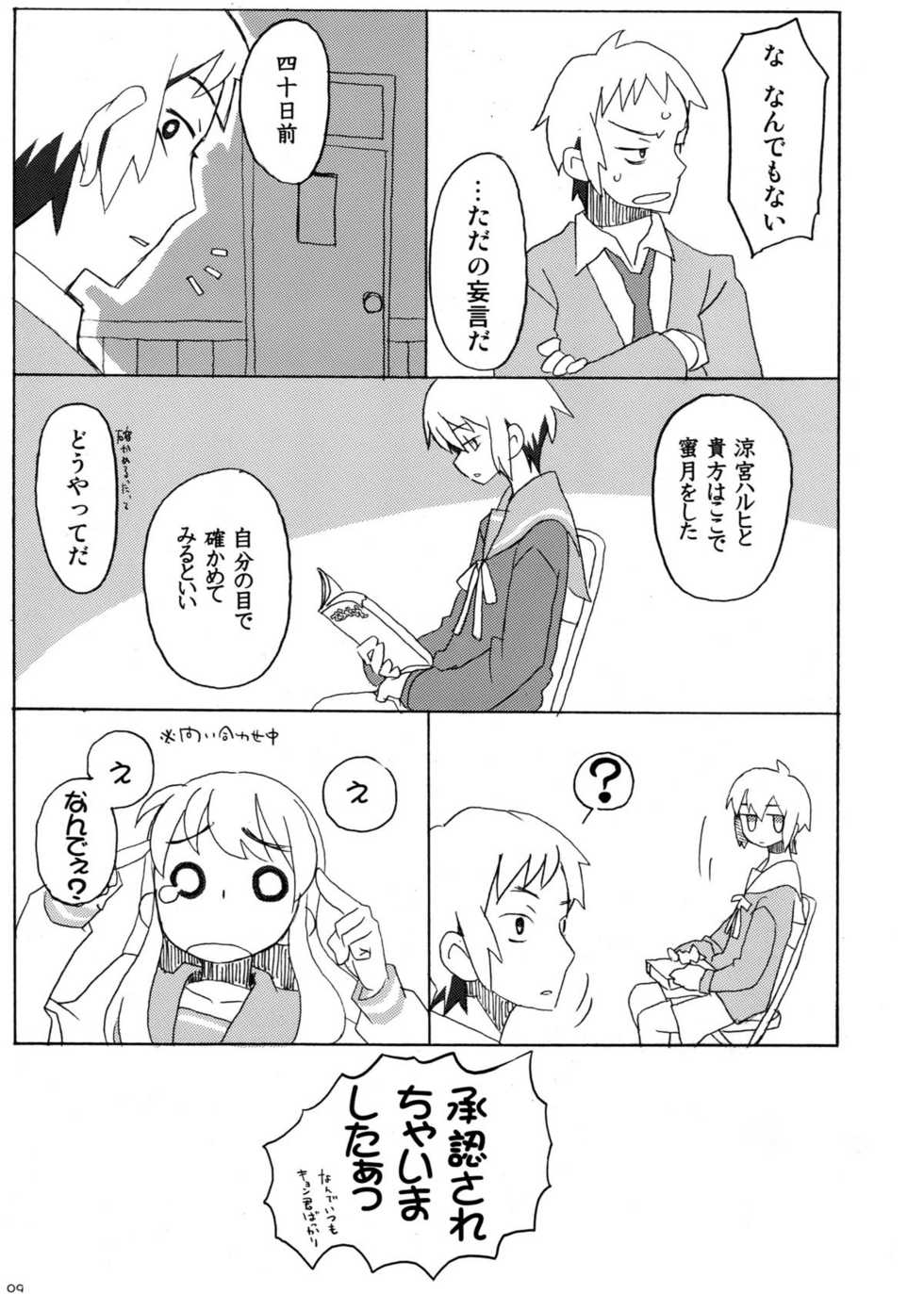 (C76) [ROMANTIC FOOL (Yoshida On)] Suzumiya Haruhi no Fukuon, Matawa Genzai (The Melancholy of Haruhi Suzumiya) - Page 9