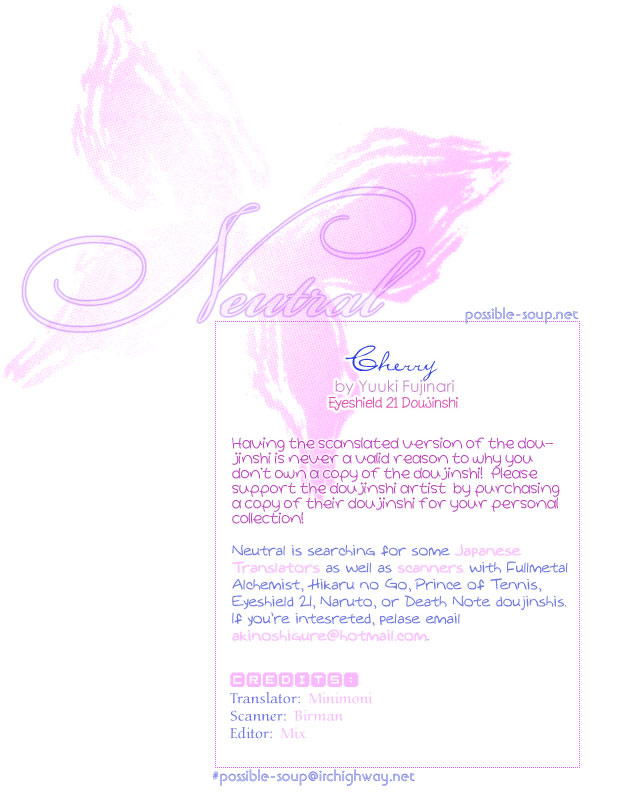 (HaruCC8) [E.R.F, Miracle Love (Fujinari Yuuki, Nakamura Shino)] CHERRY (Eyeshield 21) [English] {Neutral} - Page 28