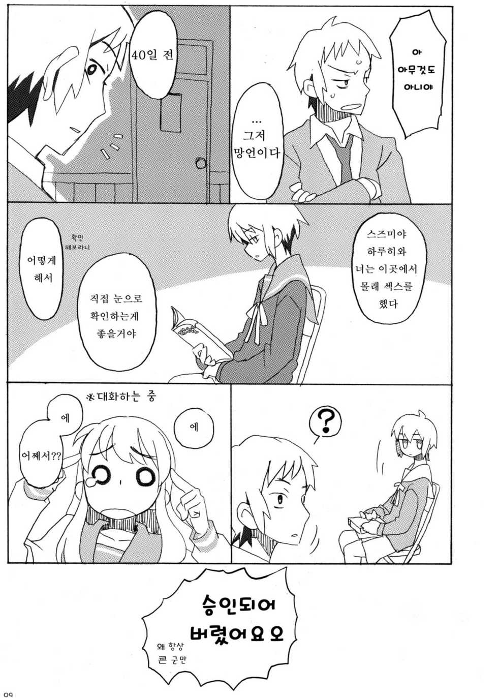(C76) [ROMANTIC FOOL (Yoshida On)] Suzumiya Haruhi no Fukuon, Matawa Genzai (The Melancholy of Haruhi Suzumiya) (korean) - Page 11