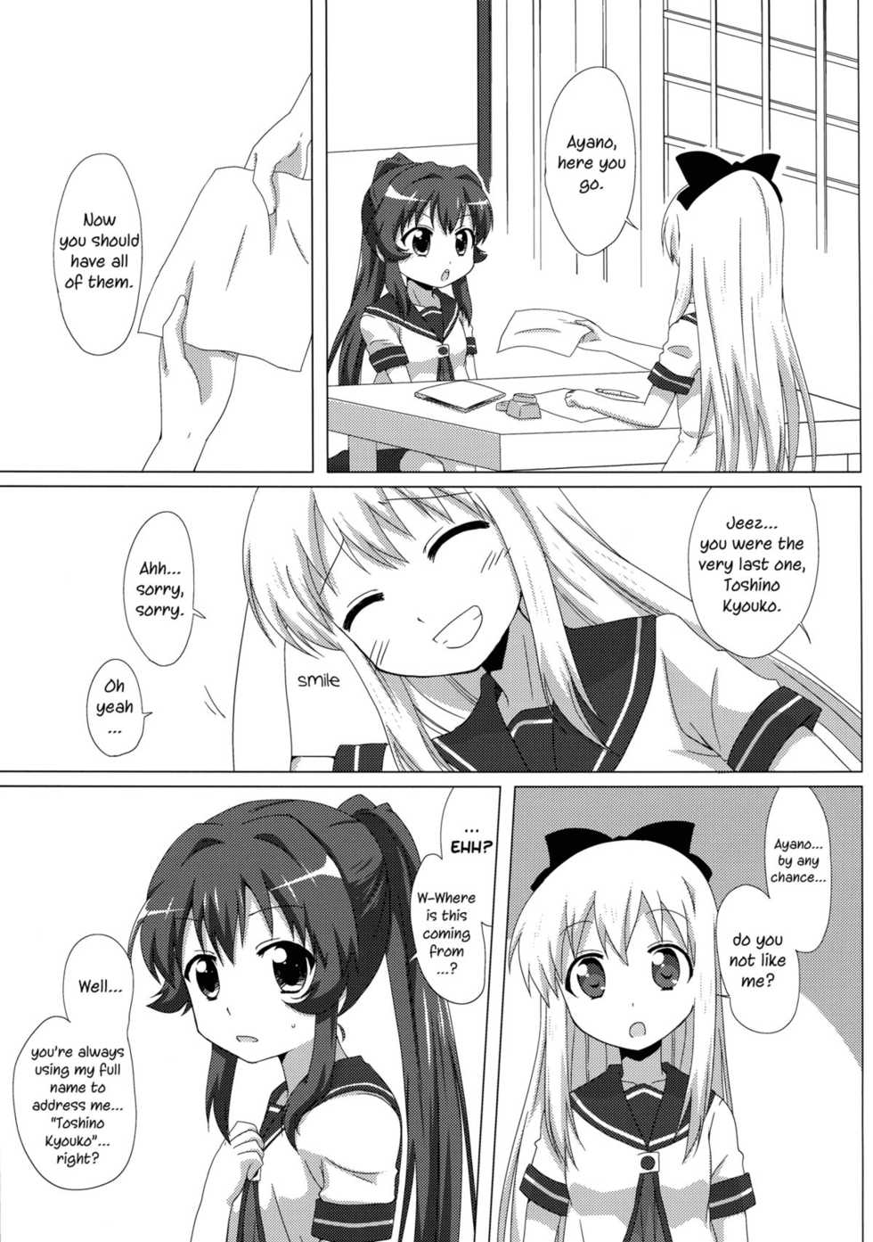 (C82) [Goberazzo (Mukaibi Aoi)] Sugiura Ayano wa Toshinou Kyouko o Sasou Youna Me de Miteru! | Sugiura Ayano is Looking at Toshino Kyouko with Inviting Eyes! (YuruYuri) [English] [Yuri-ism] - Page 4