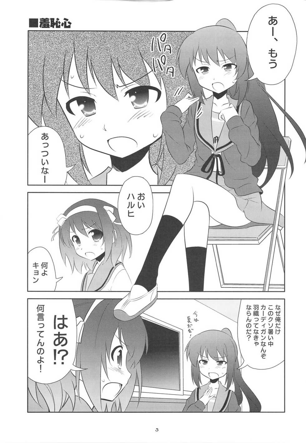 (C74) [Metamorphose (GUY)] Kyonko no kentai life wa 0 yo! (The Melancholy of Haruhi Suzumiya) - Page 4