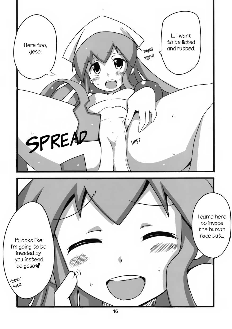 (SC51) [BlueMage (Aoi Manabu)] Peropero suru no o Yamena Ika! | Won't you stop licking! (Shinryaku! Ika Musume) [English] =LWB= - Page 16