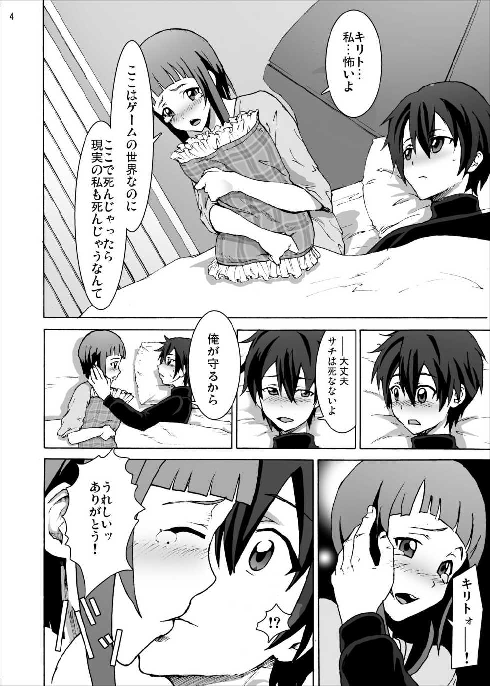[Studio Nunchaku (Silver)] ~Sachi Shibou Zenya Monogatari~ Rape sarete Korosareru no wa Iya da yo... Kowakute Fuan de, Naka ni Dashite Onegai Kirito (Sword Art Online) [Digital] - Page 4