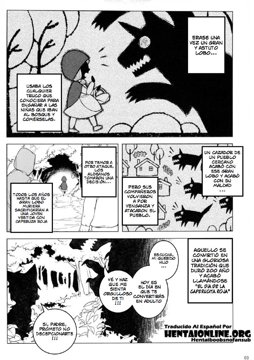 (C83) [Service Heaven, Turtle.Fish.Paint (Karei)] Dounen Hakai ~Ookina Akazukin & Chiisaki Ookami~ - Big Red Riding Hood and the little wolf. | Caperucita Roja [Spanish] [HbnF] - Page 2