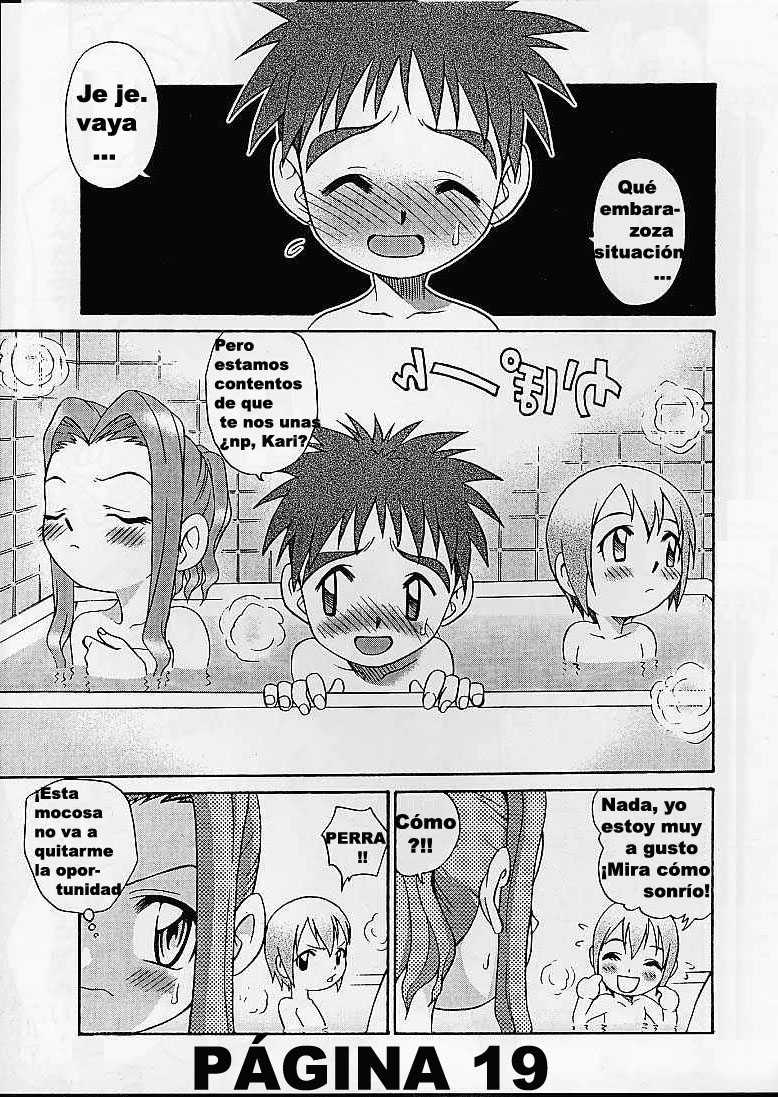 [Studio Tar (Kyouichirou)] Jou-kun, Juken de Ketsukacchin. | La hora del bañode Kari & Friends (Digimon Adventure) [Spanish] [Incomplete] - Page 19