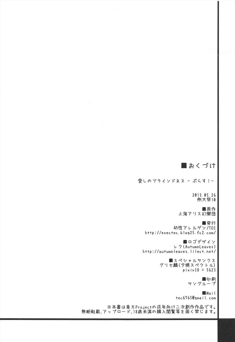 (Reitaisai 10) [Yousei Allergen (TEC)] Itoshi No Blindness Plus! (Touhou Project) - Page 26