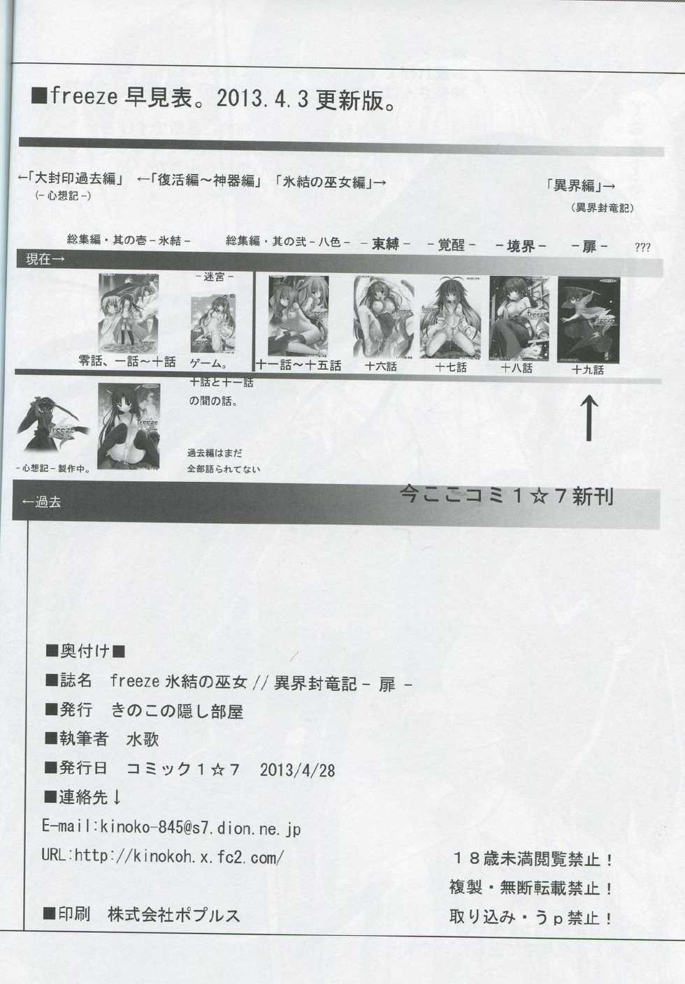 (COMIC1☆7) [Kinoko no Kakushi Heya (Suika)] Freeze hyouketsu no miko - ikai fuu ryuuki - tobira - Page 33