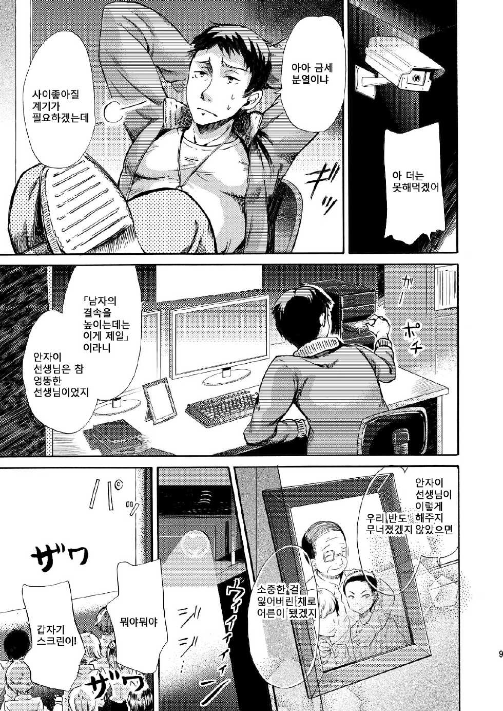 (C84) [Sakusaku Kangen Noushuku (Matashita Kintama)] Misshitsu Kankin AV Tarenagashi | 밀실 감금 AV 상영 [Korean] [달려♂있어] - Page 9