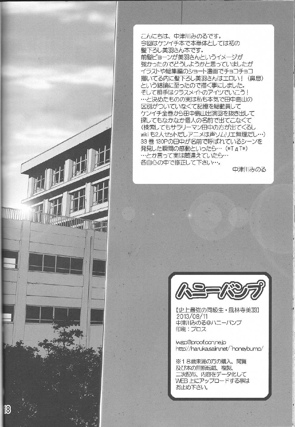 (C84) [Honey Bump (Nakatsugawa Minoru)] Shijou Saikyou no Doukyuusei Fuurinji Miu (History's Strongest Disciple Kenichi) - Page 17