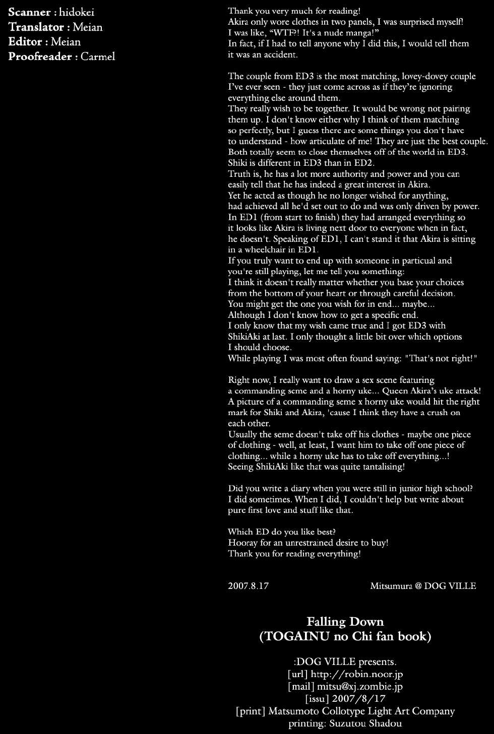 (C72) [DOG VILLE (Mitsumura)] Falling Down (Togainu no Chi) [English] [Meian] - Page 28