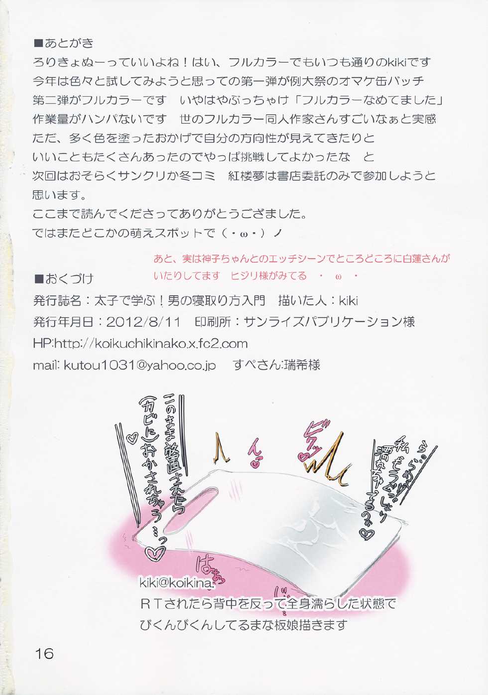 (C84) [Koikuchi Kinako (kiki)] Taishi de Manabu! Otoko no Netorikata Nyuumon (Touhou Project) - Page 17