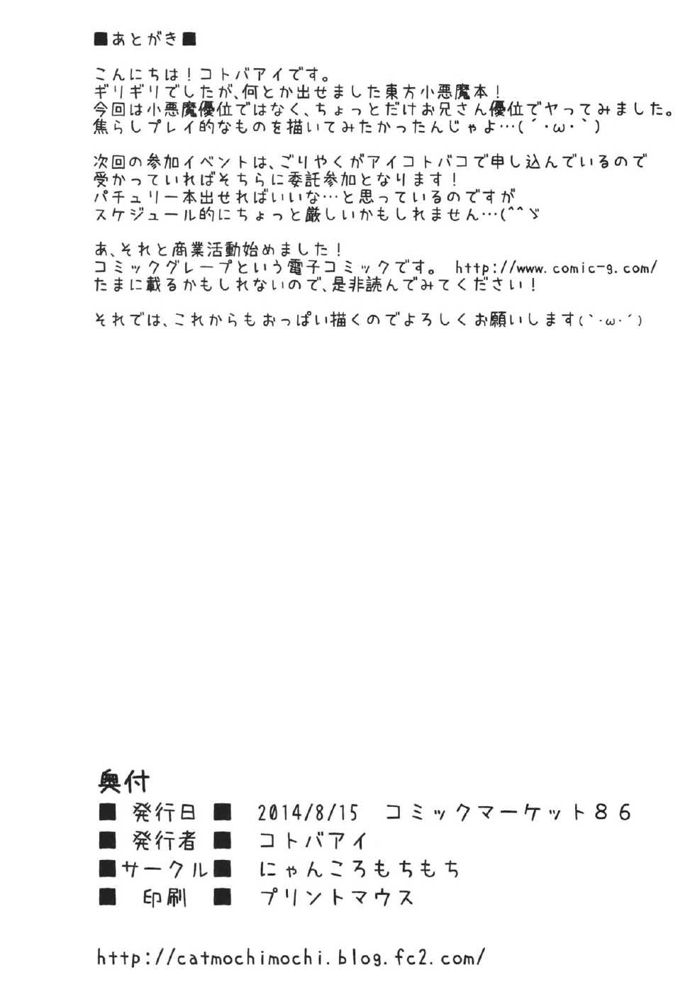 (C86) [Nyankoromochimochi (Kotoba Ai)] Kusuri de Icha-Love Koakuma Ecchi (Touhou Project) - Page 21