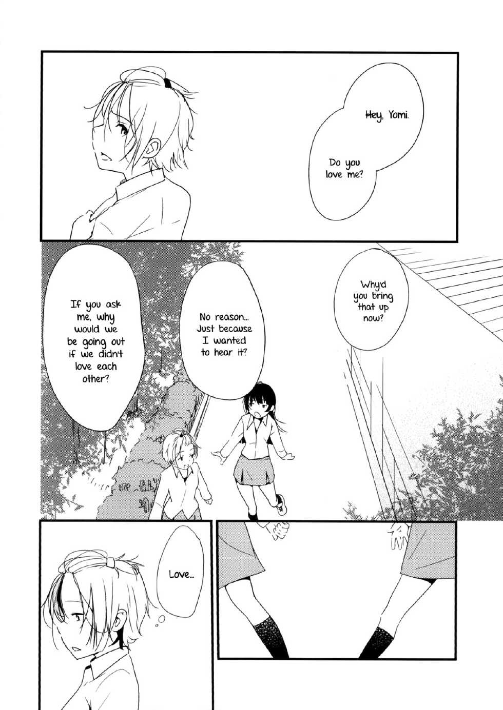 (COMITIA108) [G-complex (YUI_7)] Ikujinashi Yomi to Mahiru to Mia | Coward Yomi, Mahiru, and Mia [English] [Yuri-ism] - Page 11