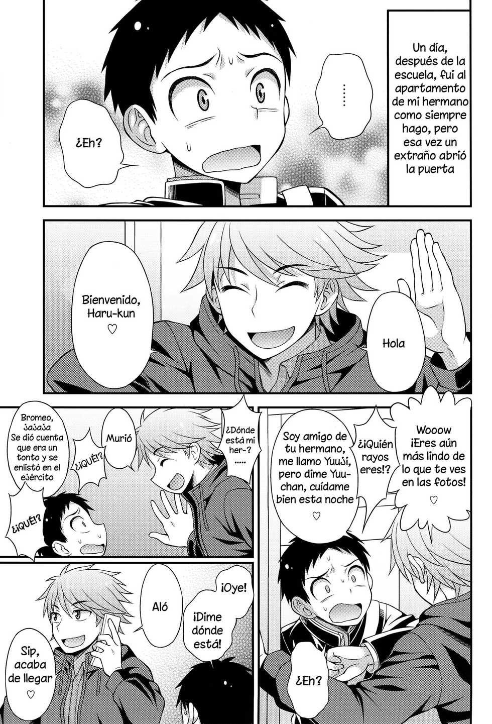 (C83) [Datsuryoku Kenkyuukai (Kanbayashi Takaki)] Aniki ni Urarete Hitobanjuu [Spanish] - Page 3