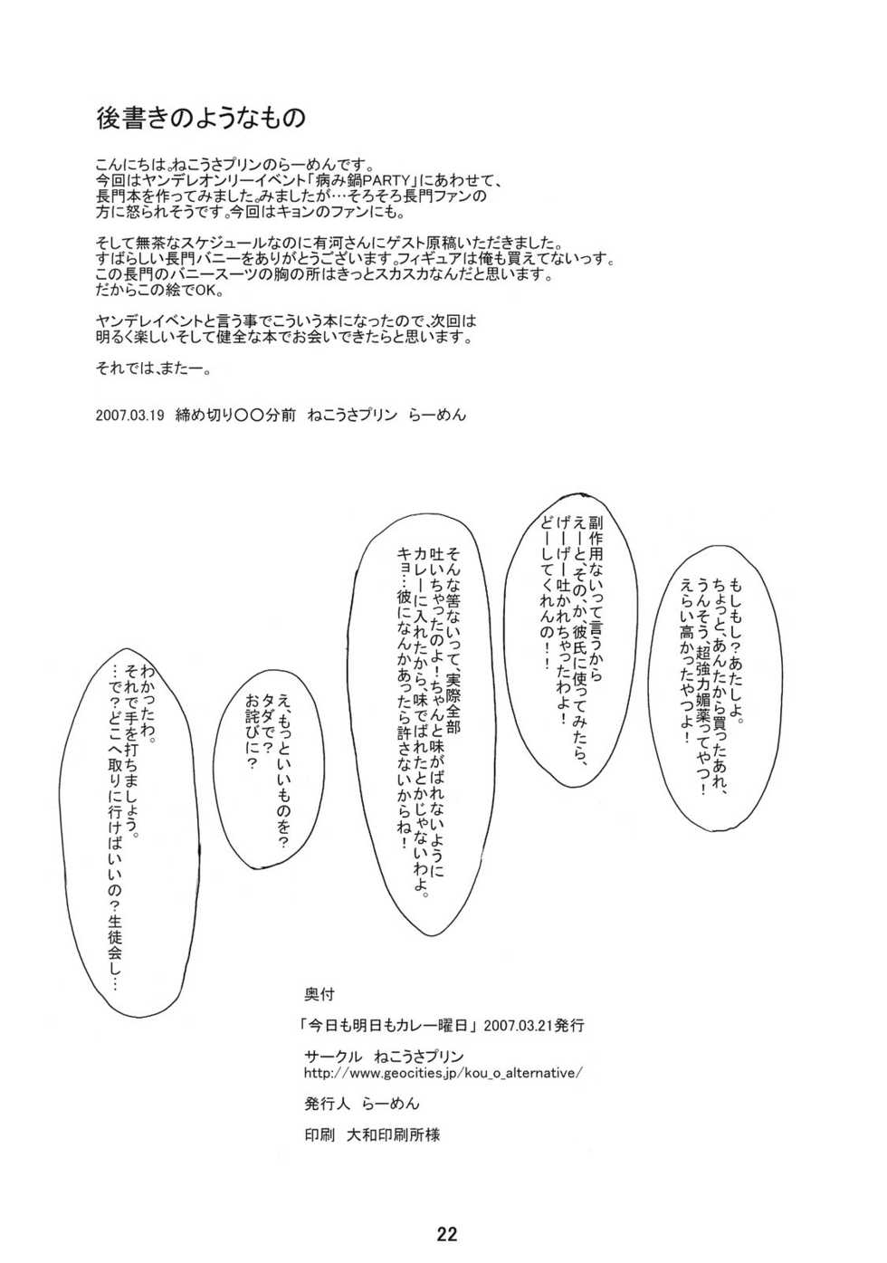 (Yaminabe PARTY) [Nekousa Pudding (Arikawa Satoru, Ra-men)] Kyou mo Ashita mo Curry Youbi (The Melancholy of Haruhi Suzumiya) - Page 22