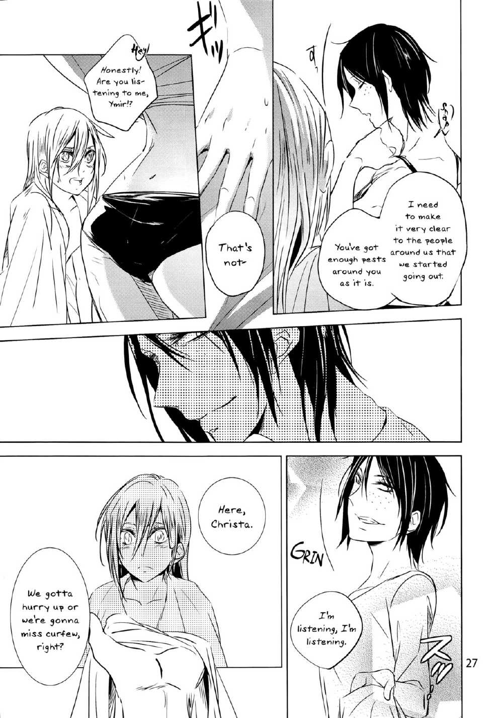 (C86) [Komorebitei (Sora)] Hatsutaiken. | Their First Time (Shingeki no Kyojin) [English] [Yuri-ism] - Page 28