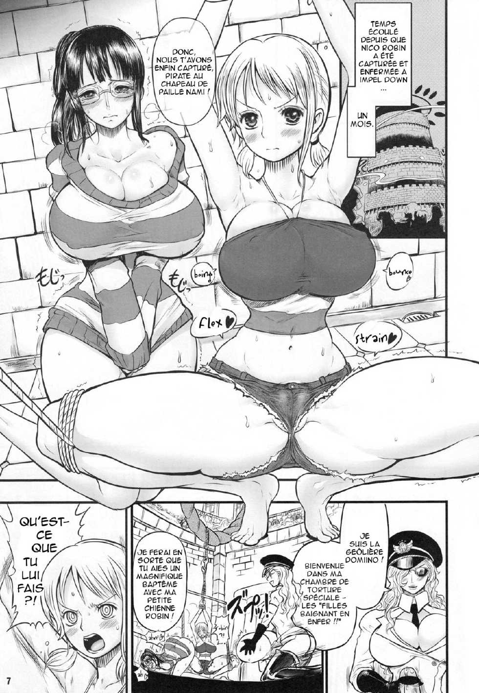 (Futaket 6) [Arsenothelus (Rebis, Chinbotsu)] Midarezaki Joshuu Kaizoku 2 -Robin to Nami no Love Love Mitsu Shibori hen- (ONE PIECE) [French] [Xx-Link] - Page 6