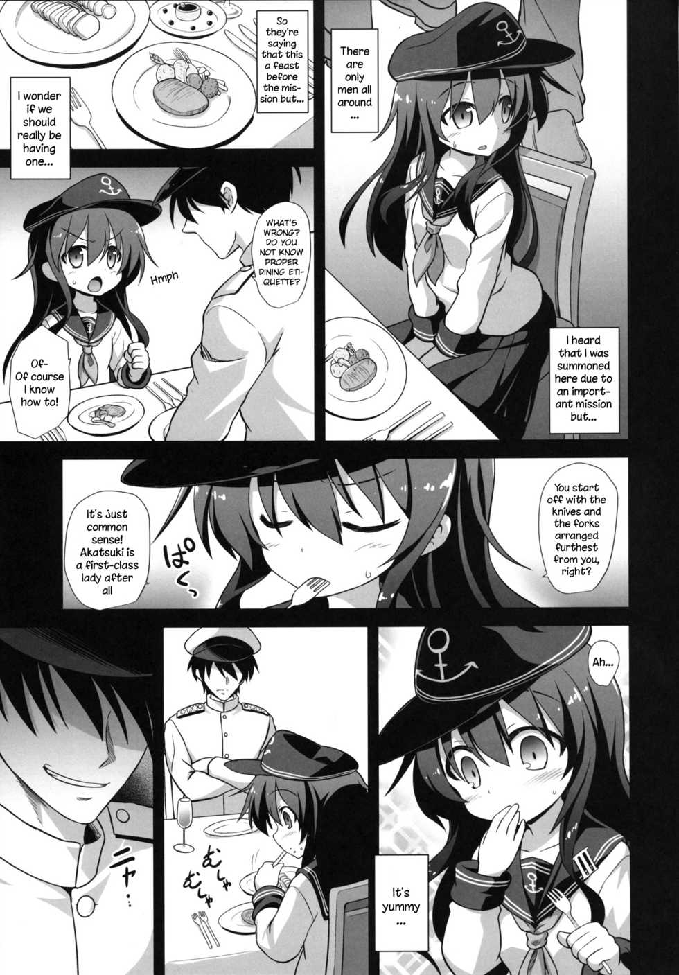 [Akuten Soushin (Kokutou Nikke)] Kanmusu Chakunin Zenya - Akatsuki Ryoujoku Enkai Rinkan | Eve of Ship Girls Pregnancy - Akatsuki's Gang Rape Banquet (Kantai Collection -KanColle-) [English] [Digital] - Page 4