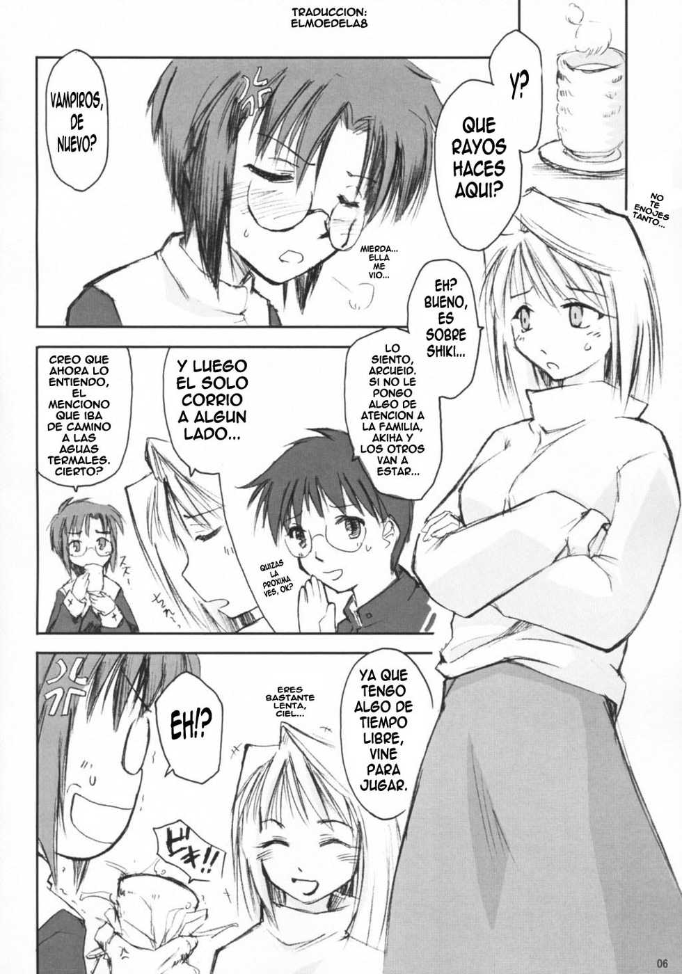 (SC20) [Shimoyakedou (Ouma Tokiichi)] Neko no Kyuujitsu (Tsukihime) [Spanish] {ElMoeDela8} - Page 5