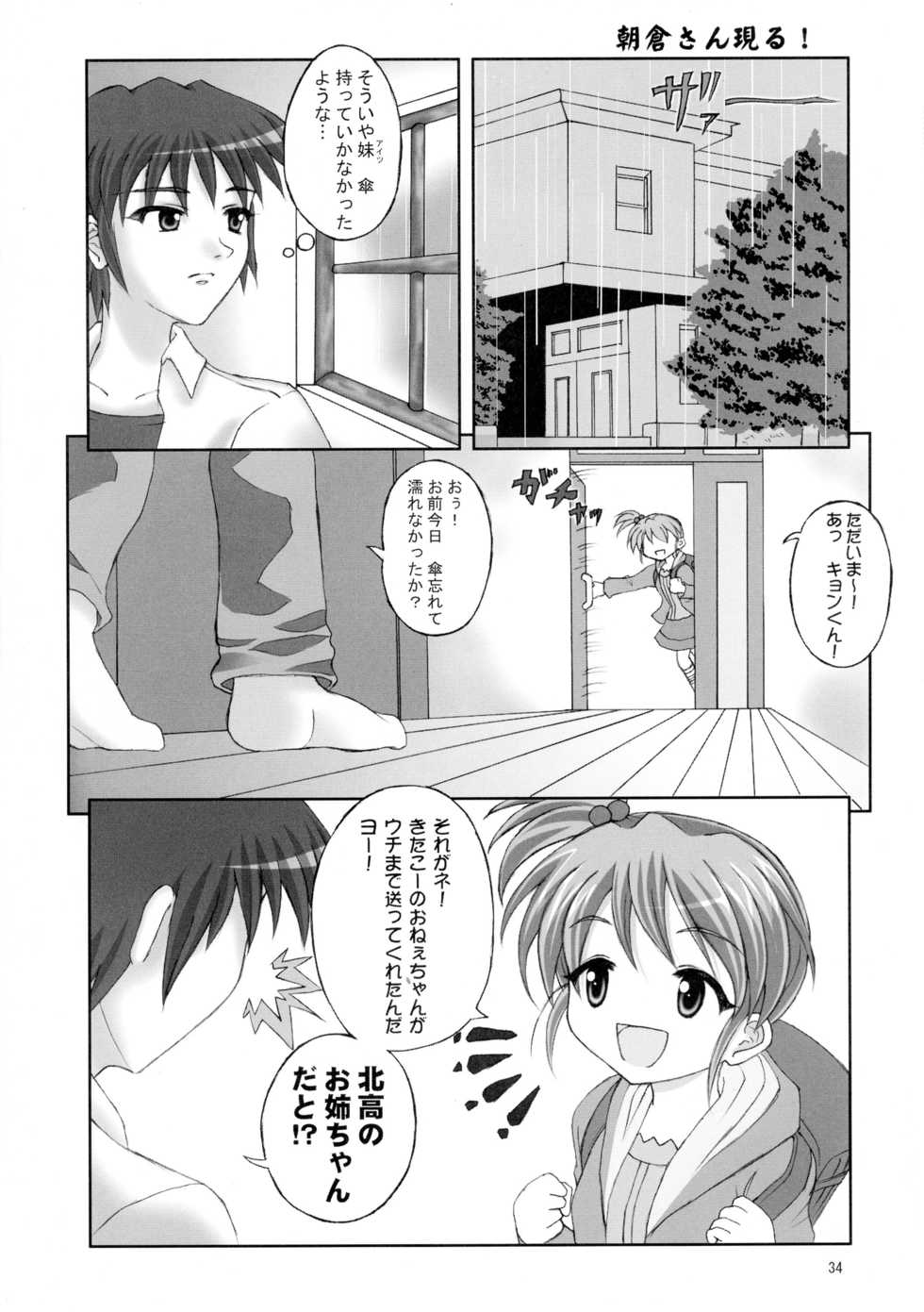 (Mudanano) [Chi-Ra-Rhyzhm (Hidaka Toworu, Mutsuki Hiiro, Shiigetsu Yuu)] Asakura Dou Deshou (Suzumiya Haruhi no Yuuutsu) - Page 34